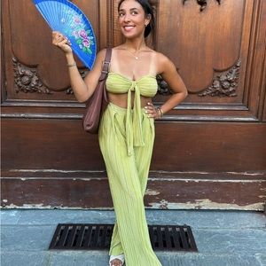 2 piece green silky set